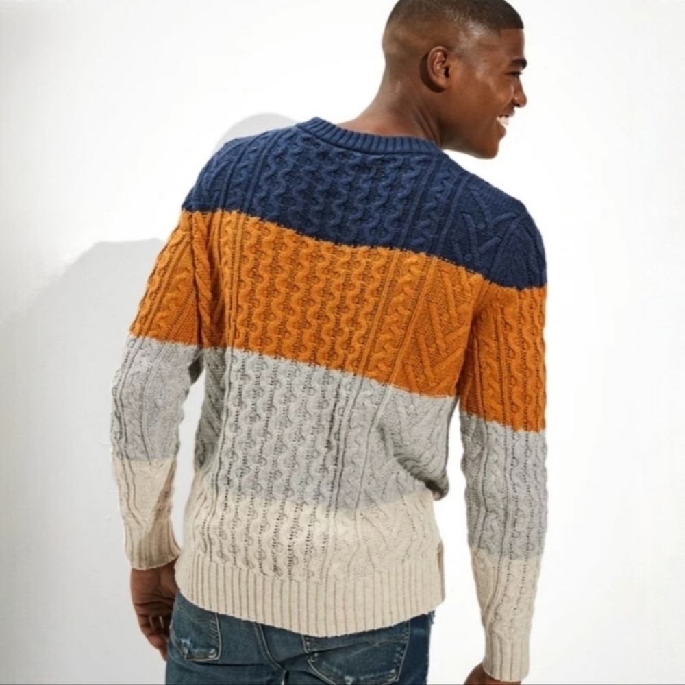 AE Super Soft Color-Block Crew Neck Sweater Men's Size XL - Picture 3 of 12